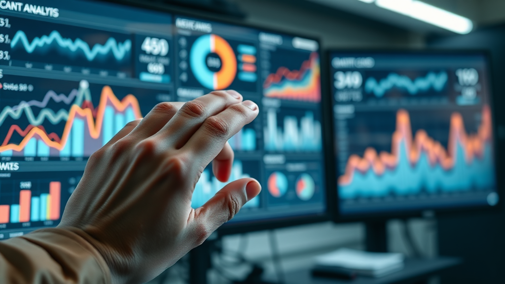 hands using data analytics dashboard monitoring paid traffic website performance metrics