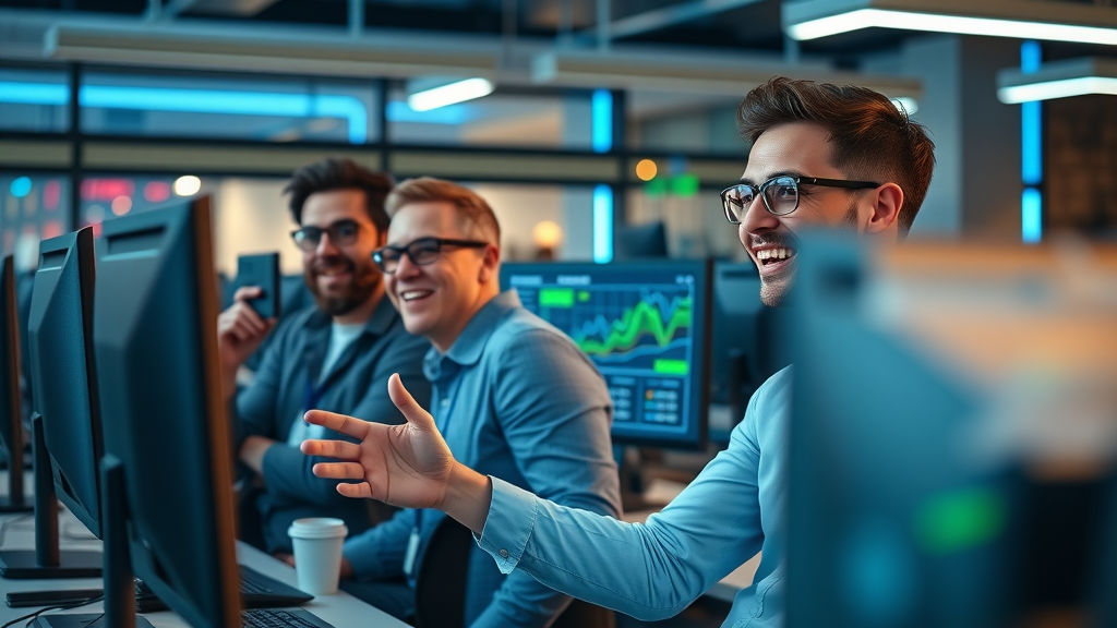 Marketing professionals integrating virtual receptionist call answering with real-time analytics in a modern UK office