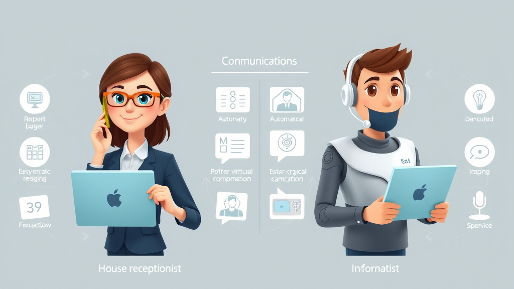 Infographic comparing virtual receptionist call answering, in-house receptionist, and automated machine for businesses