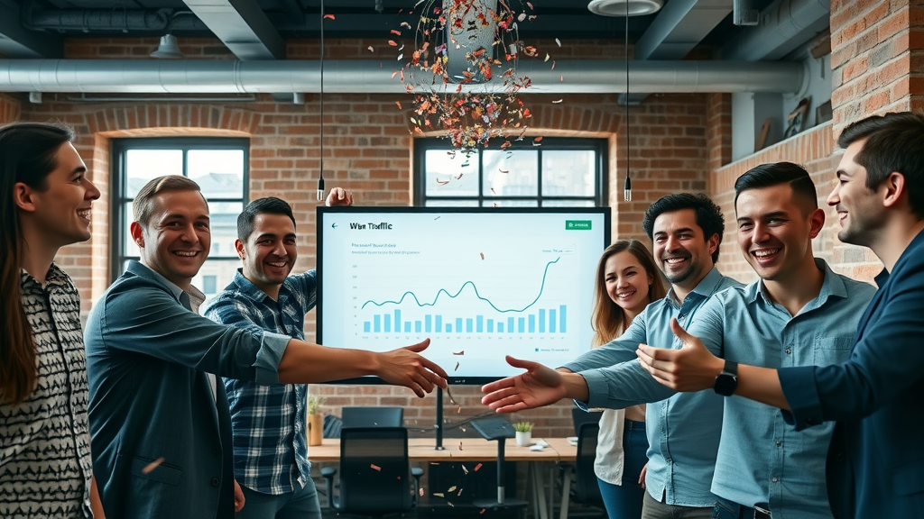 Ambitious London startup celebrating increased geo targeted web traffic