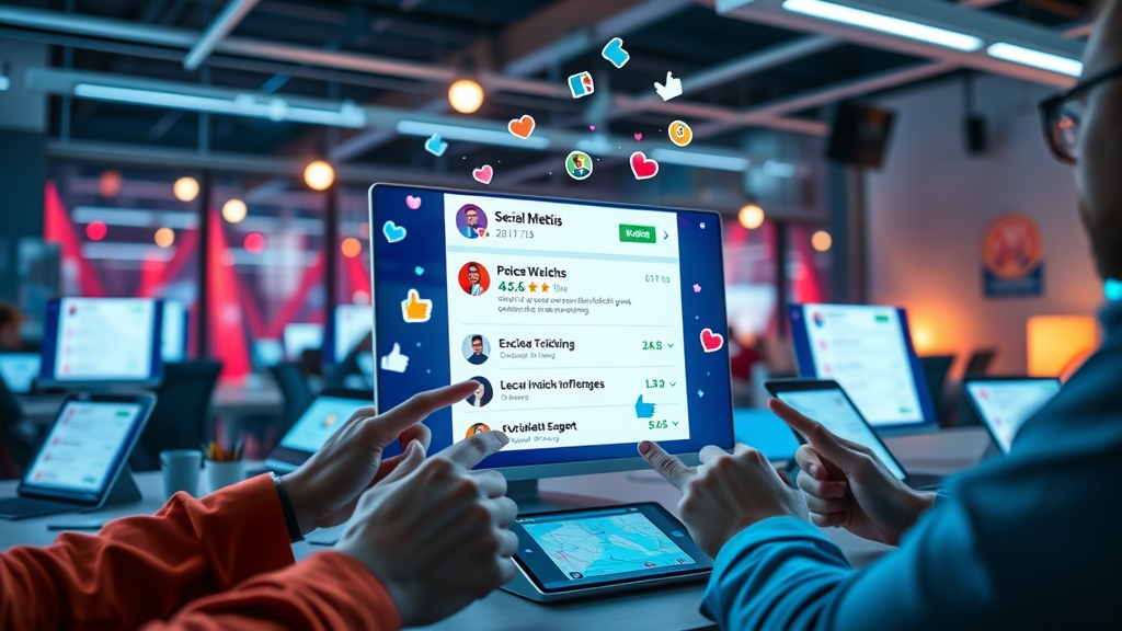 Dynamic social media screen showing high engagement and metrics - importance of social media content creation