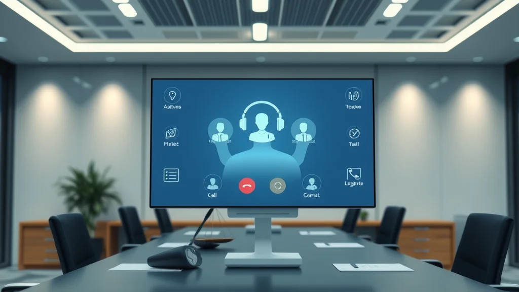Sleek AI-powered virtual receptionist interface handling legal enquiries for a London law firm – digital avatar assists with call answering service, legal expertise, high-security, in contemporary office setting.