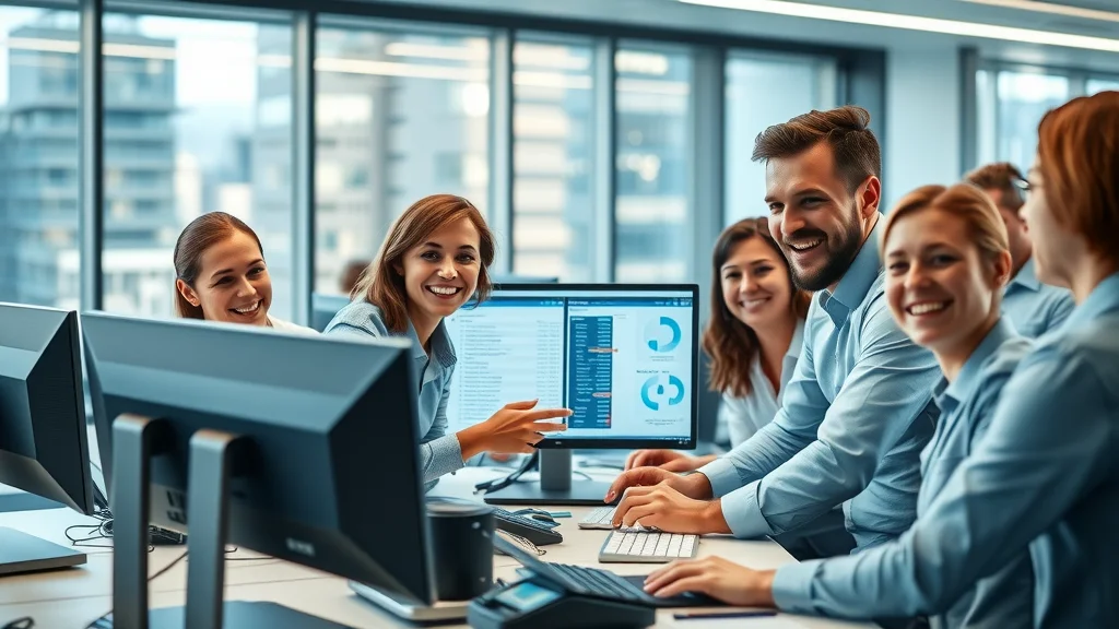 Energetic modern London recruitment office with AI call answering services in action