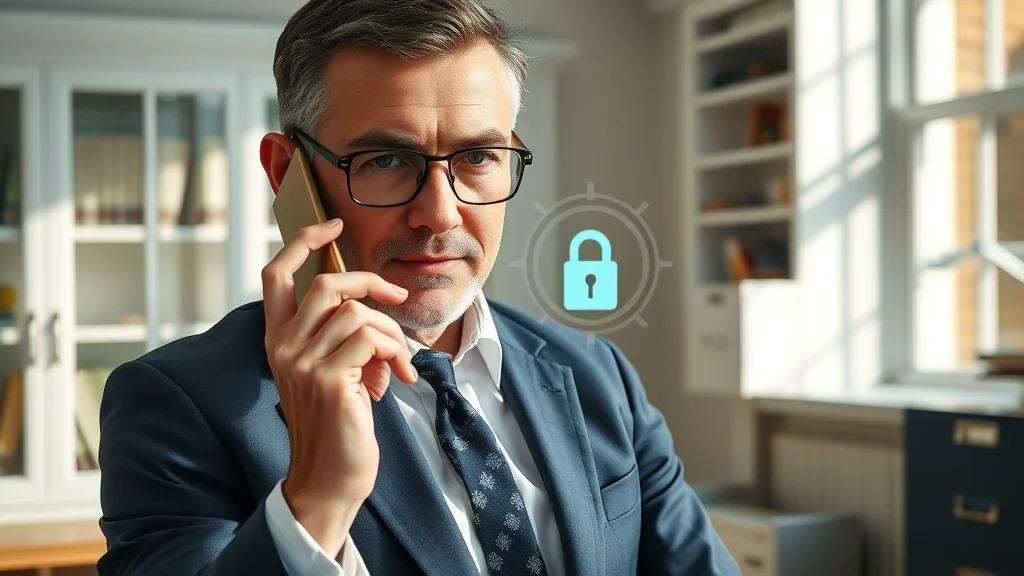 London solicitor on a secure GDPR-compliant phone call in a law office – AI call answering service ensures legal client data security and professional communication.