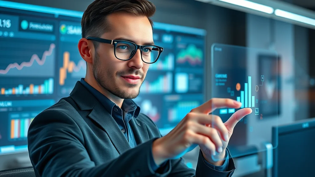 Modern marketer leveraging AI for strategic content marketing and analytics as a fractional chief marketing officer, digital market insights visualized