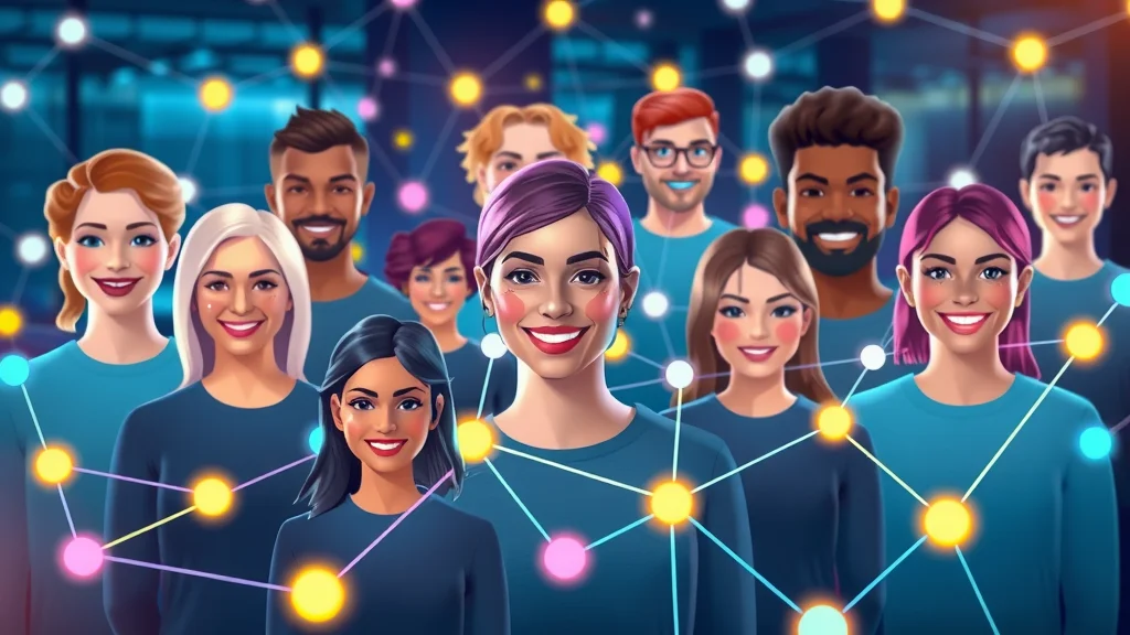 Illustration of social media engagement with connected avatars and colourful lines, representing digital marketing lead generation across platforms.
