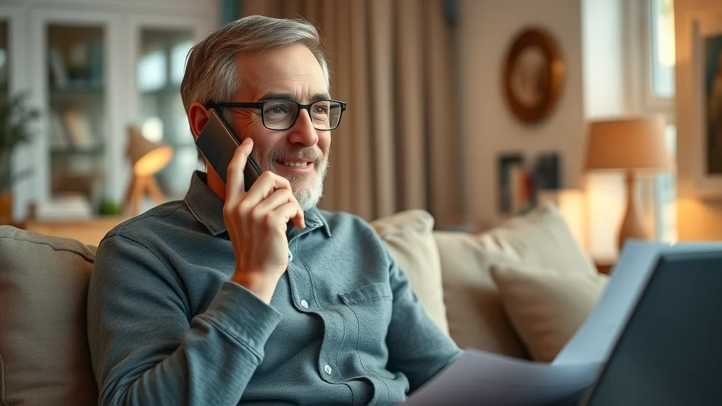 London construction client on phone relieved after speaking with a virtual receptionist