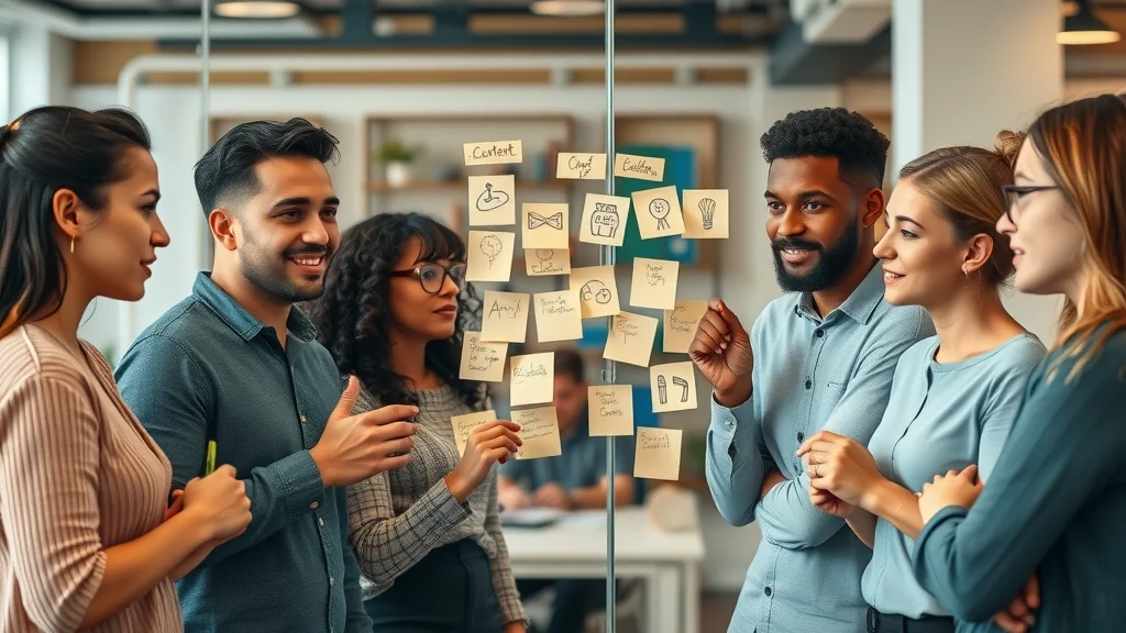 Diverse team generating social media content ideas to unify brand voice with engaging posts and consistent strategies