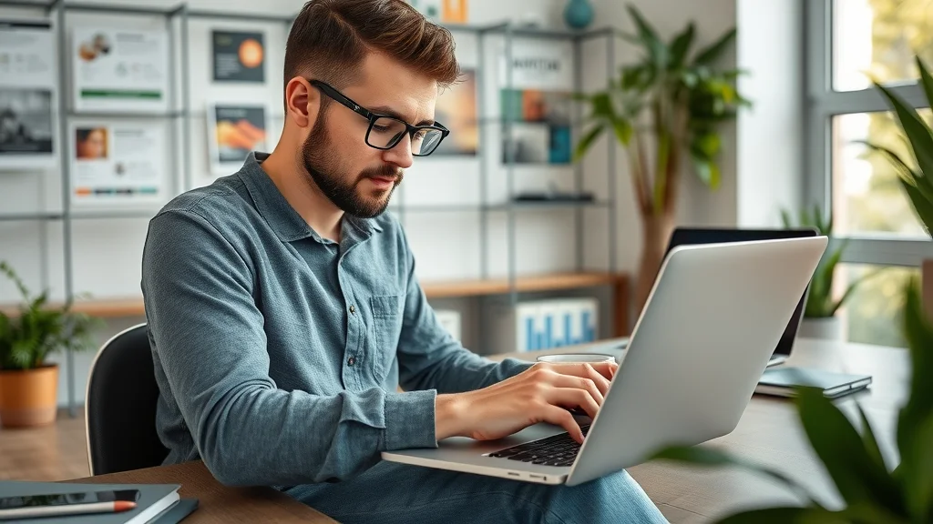 Content marketer writing blog post on laptop to expand company's digital marketing footprint across the web