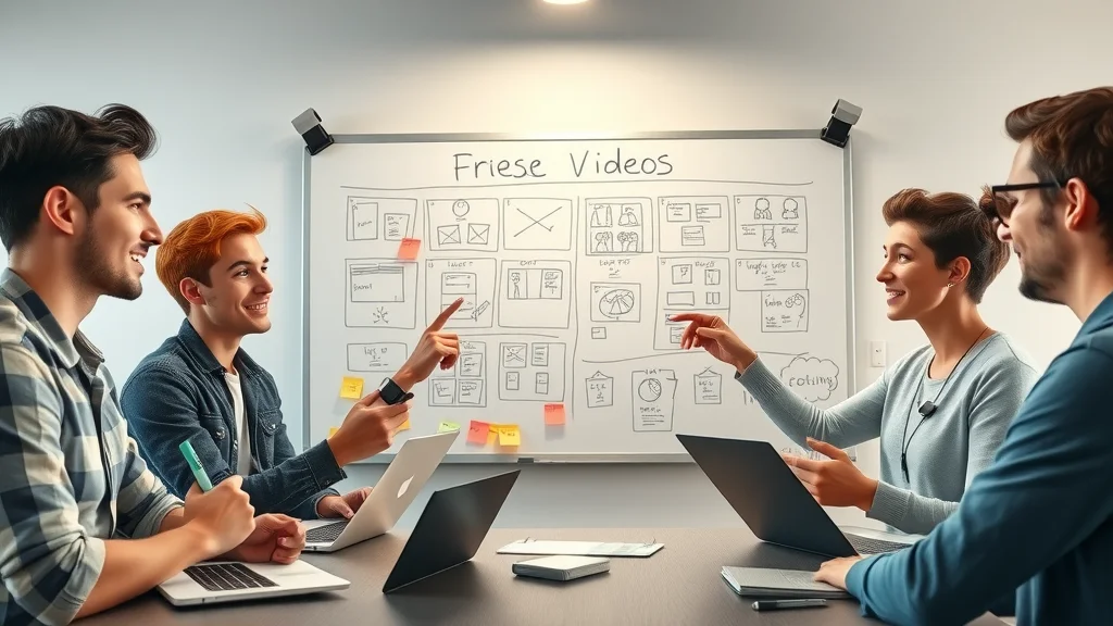 Young creative team brainstorming short form video content marketing ideas at an agency whiteboard.