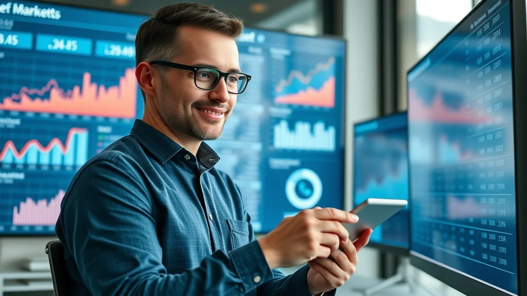 Professional marketer analyzing short form video content metrics for business marketing in a high-tech workspace.