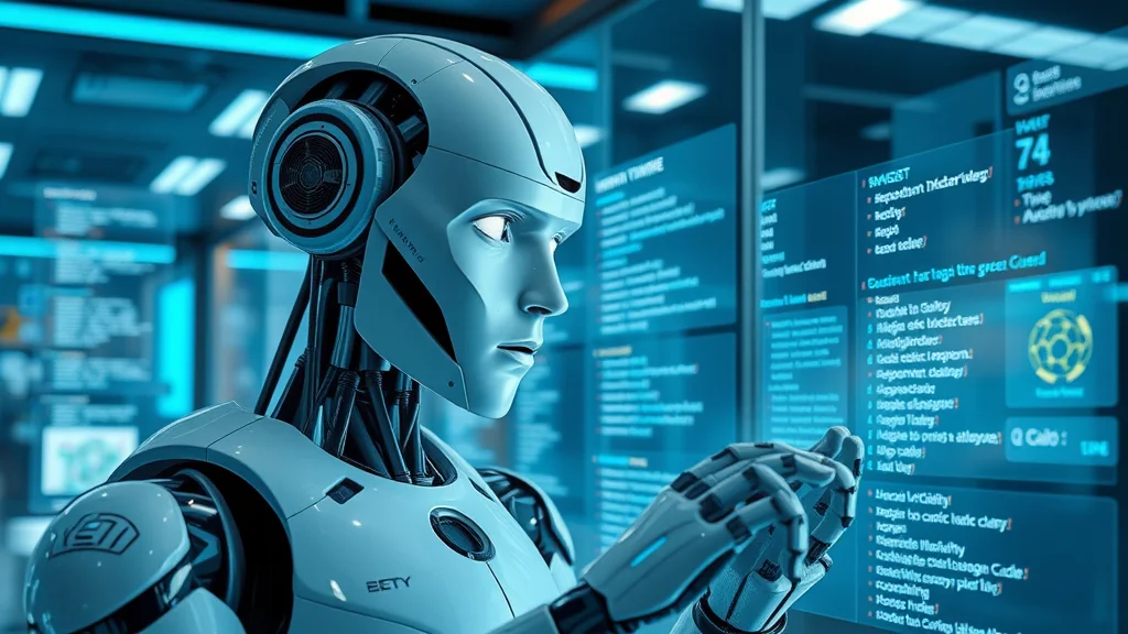 AI robot analysing website schema markup and structured data in a digital lab, representing AI search engines understanding web entities