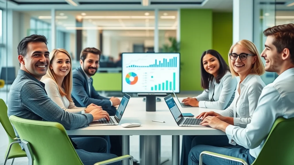 enterprise business software and applications for small businesses - small business professionals collaborating with laptops and digital charts