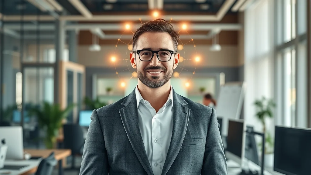 Business leader gaining brand authority with AI search engine optimization in a digital environment