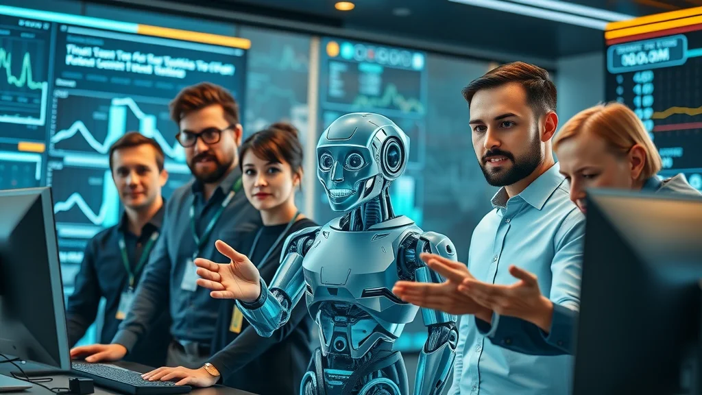 IT support professionals and AI algorithm collaborating with knowledge base data, depicting continuous AI learning in the service desk