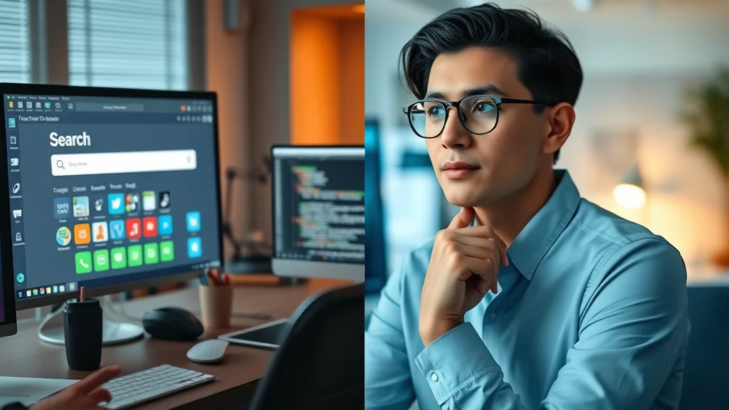 User comparing traditional search vs AI search with ChatGPT in a tech workspace
