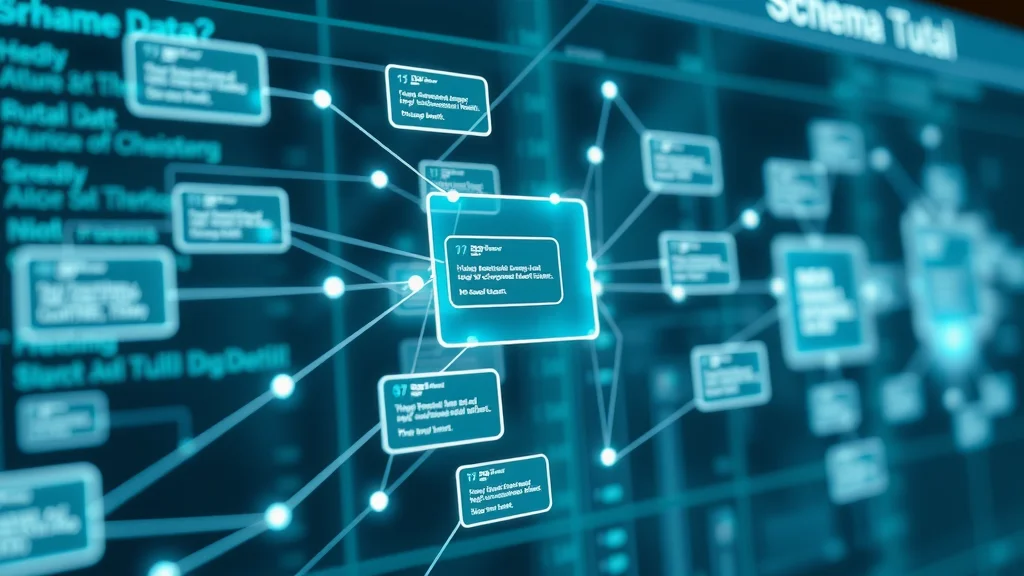 Intricate schema markup and structured data flowchart for answer engine optimisation — AI-powered direct answer extraction.