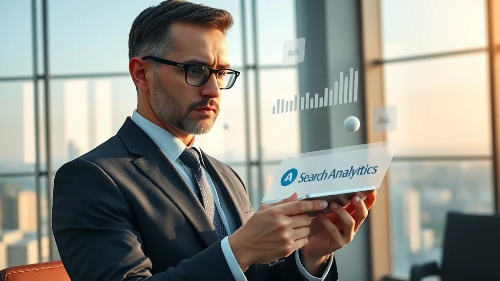 Business professional analysing AI search trend reports and answer engine optimisation analytics for digital marketing.