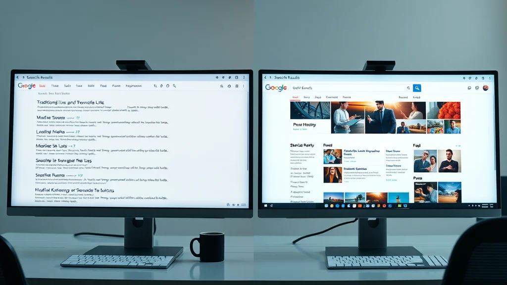 Traditional vs AI search engine results: showing basic blue links and rich, entity-driven results for business owners