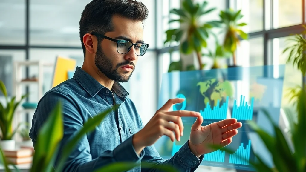 Marketer analyzing AI-influenced search engine results on an innovative dashboard in a bright, modern workspace.