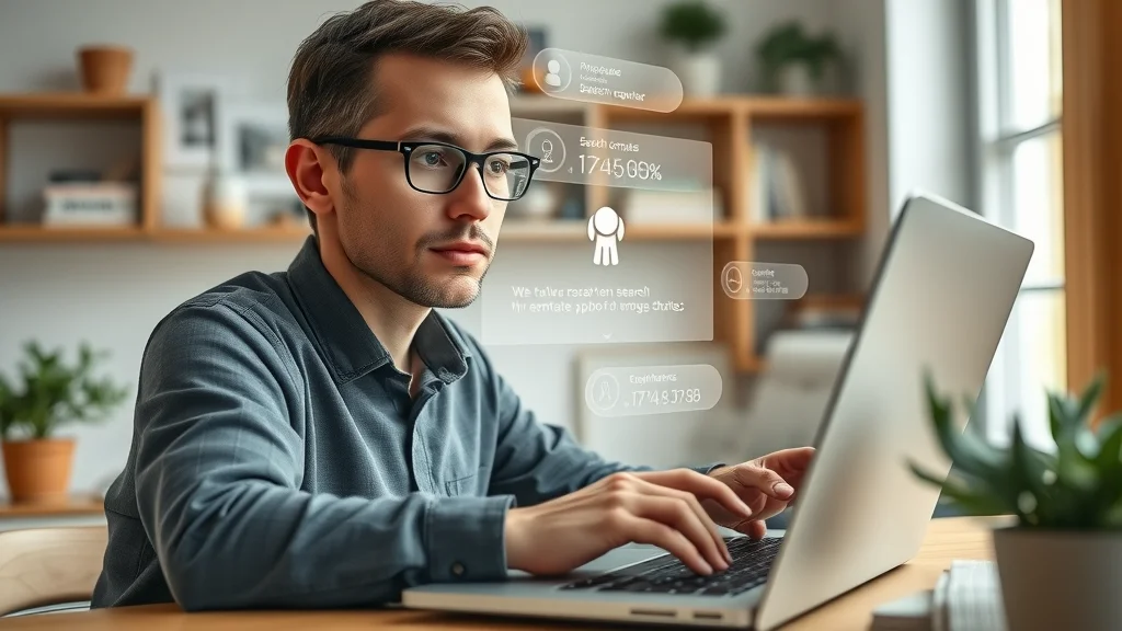 Person using ChatGPT as a search tool in home workspace for goods and services