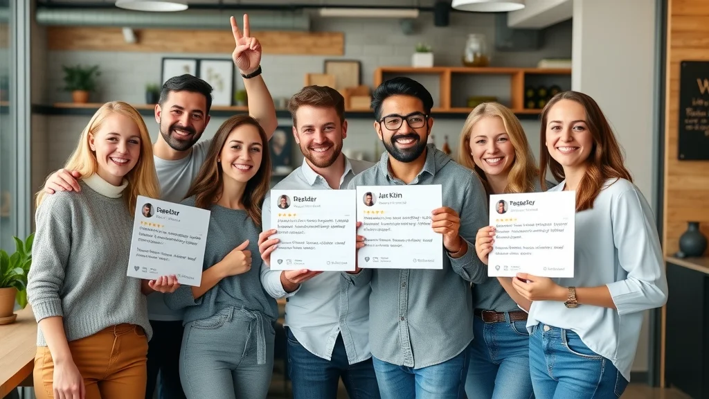 Small business team celebrating new leads from sharing reviews on social media, representing successful digital reputation building.